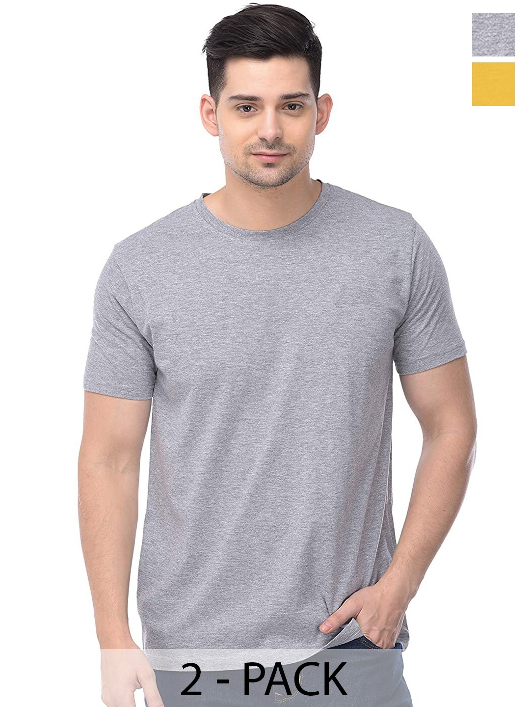 

COLOR CAPITAL Pack Of 2 Round Neck Cotton T-shirts, Grey