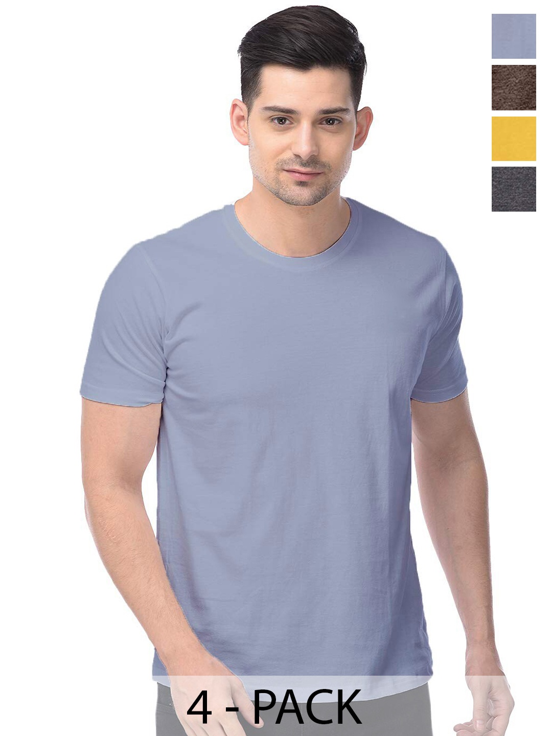 

COLOR CAPITAL Pack Of 4 Round Neck Cotton T-shirts, Grey