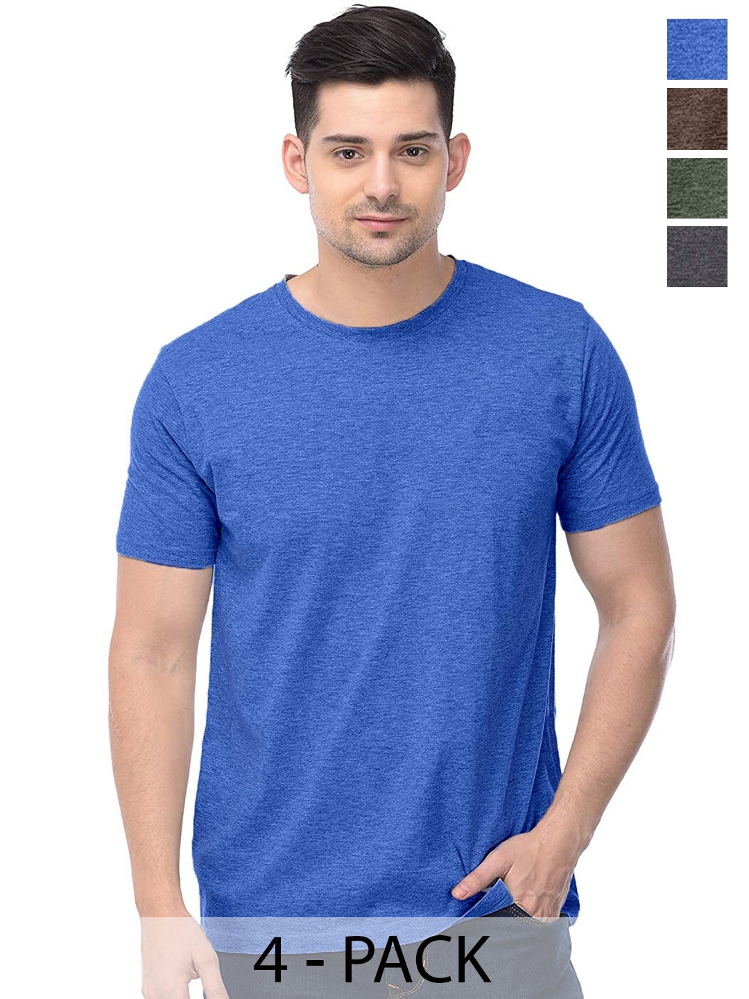 

COLOR CAPITAL Pack Of 4 Round Neck Cotton T-shirts, Blue