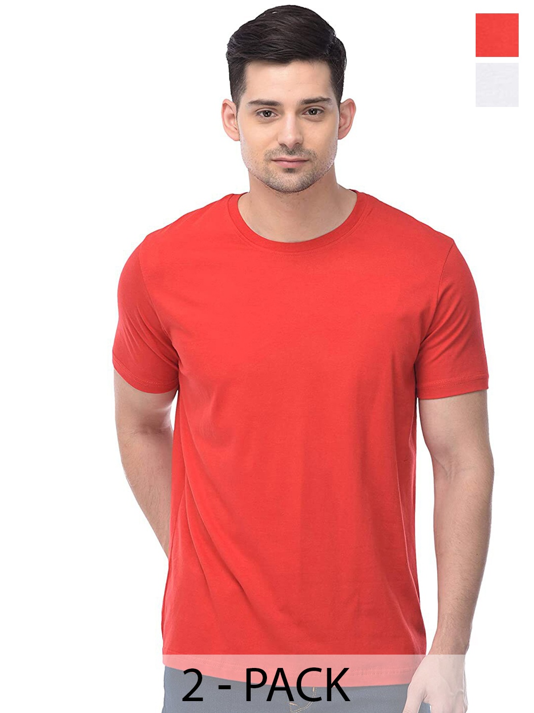 

COLOR CAPITAL Unisex Pack Of 2 Cotton T-shirts, Red