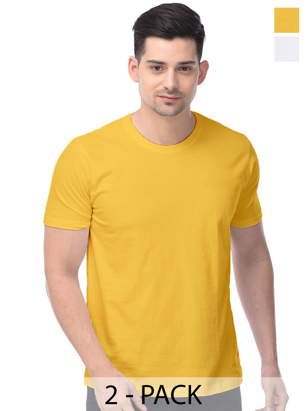 COLOR CAPITAL Unisex Pack Of 2 Round Neck Casual Cotton T-shirts, Yellow