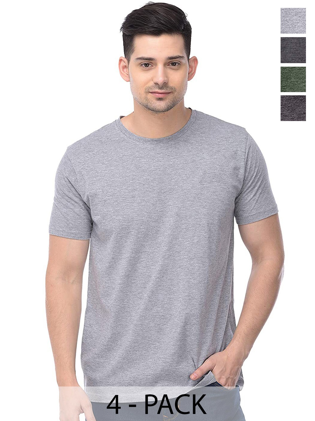 

COLOR CAPITAL Unisex Pack Of 4 Cotton T-shirt, Grey