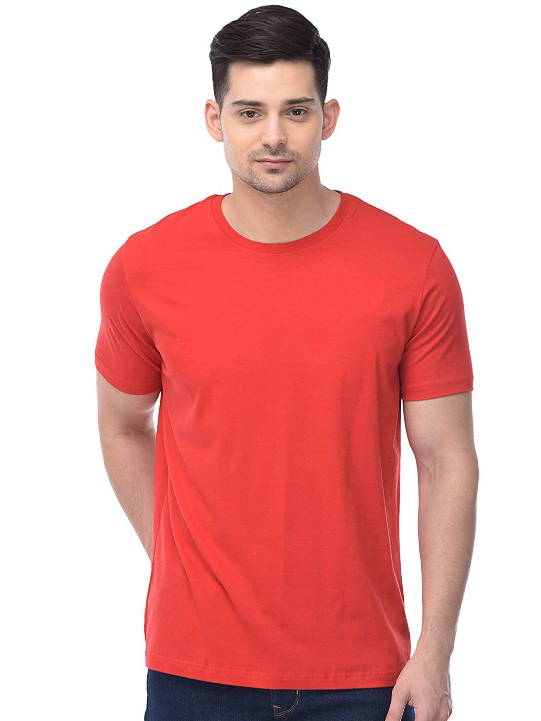 COLOR CAPITAL Unisex Pack Of 2 Round Neck Cotton T-shirts, Red
