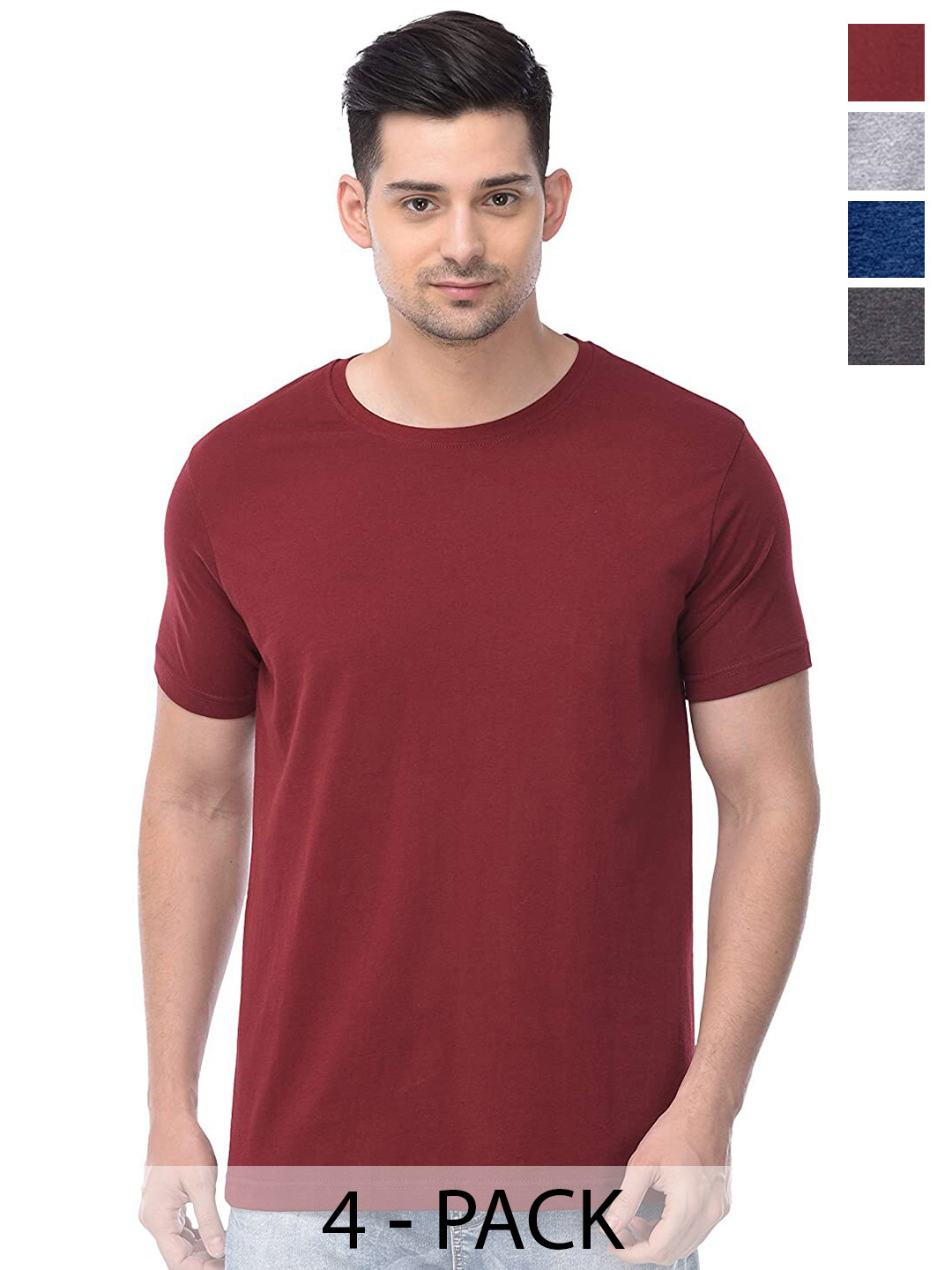 

COLOR CAPITAL Pack of 4 Unisex Cotton T-shirt, Maroon