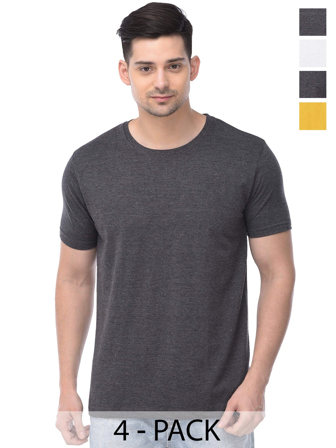 

COLOR CAPITAL Unisex Pack Of 4 Cotton T-shirt, Grey