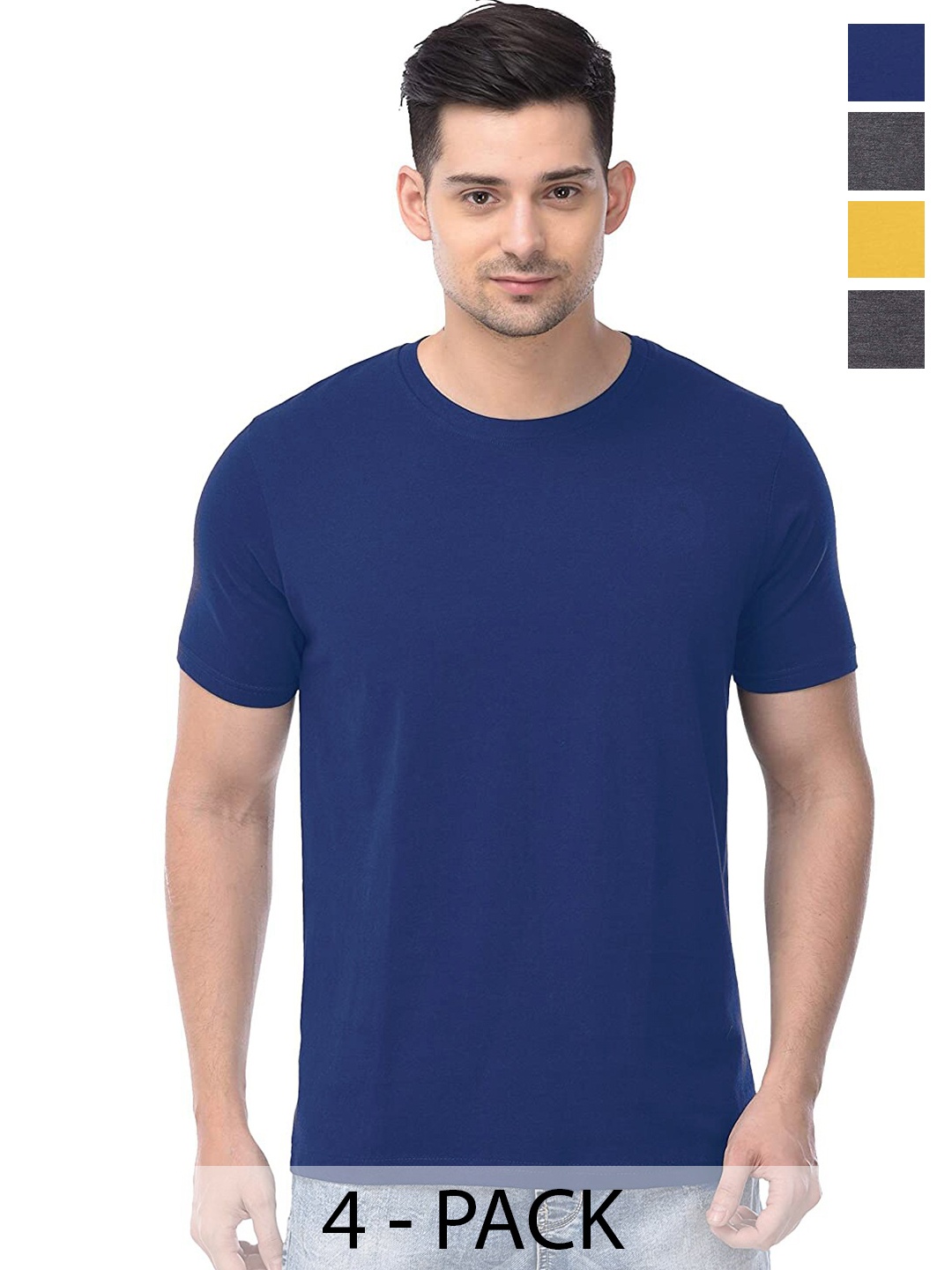

COLOR CAPITAL Unisex Pack of 4 Cotton T-shirts, Blue