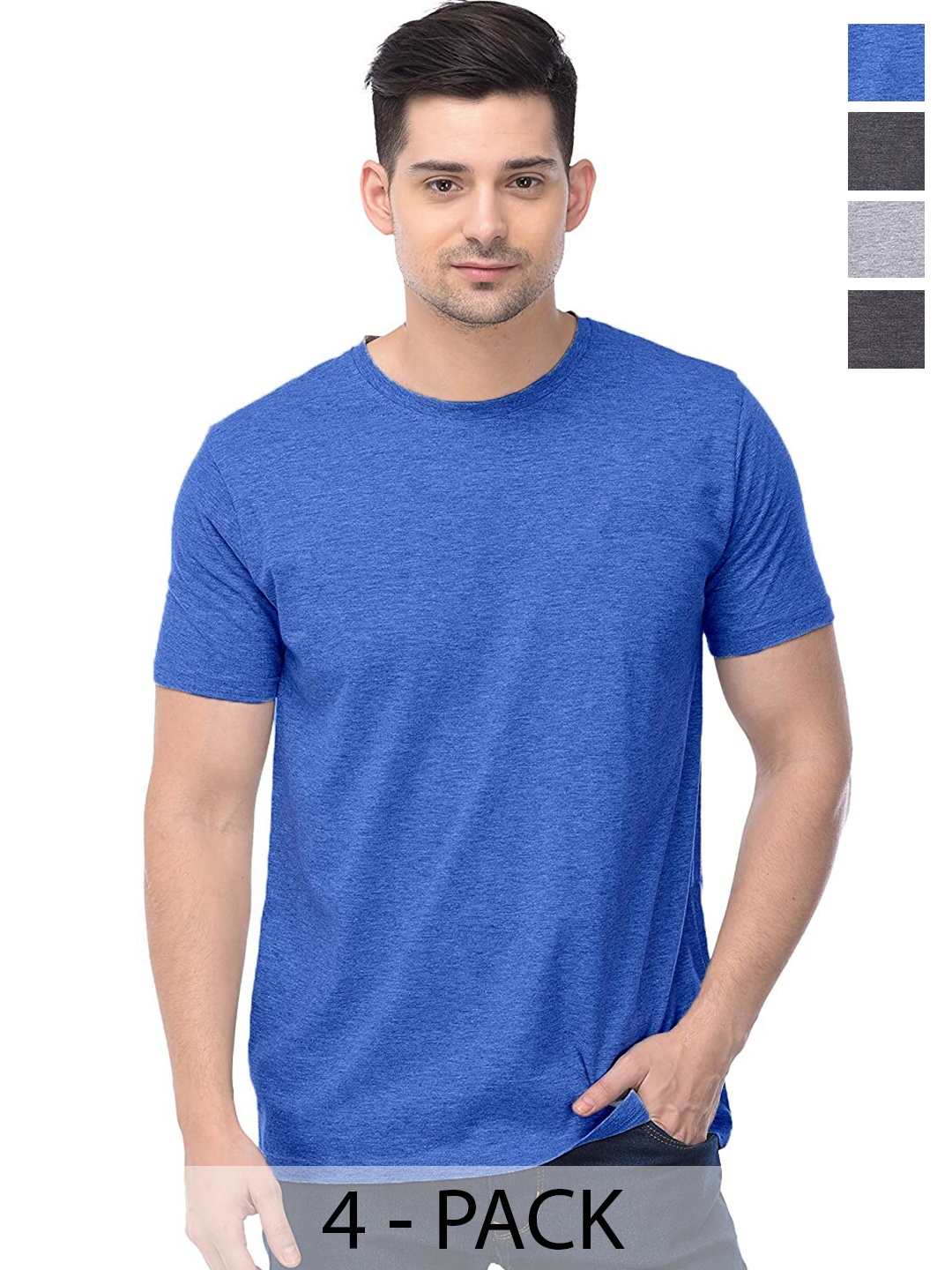 

COLOR CAPITAL Unisex Pack of 4 Cotton T-shirts, Blue