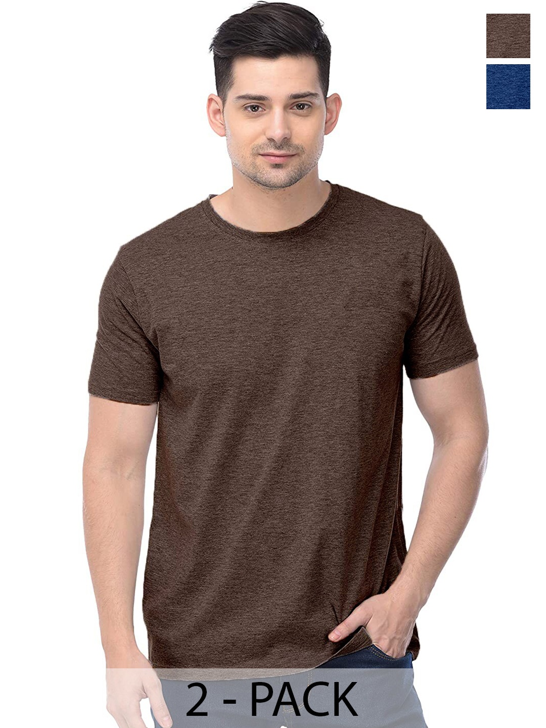 COLOR CAPITAL Unisex Pack of 2 Cotton T-shirts, Brown