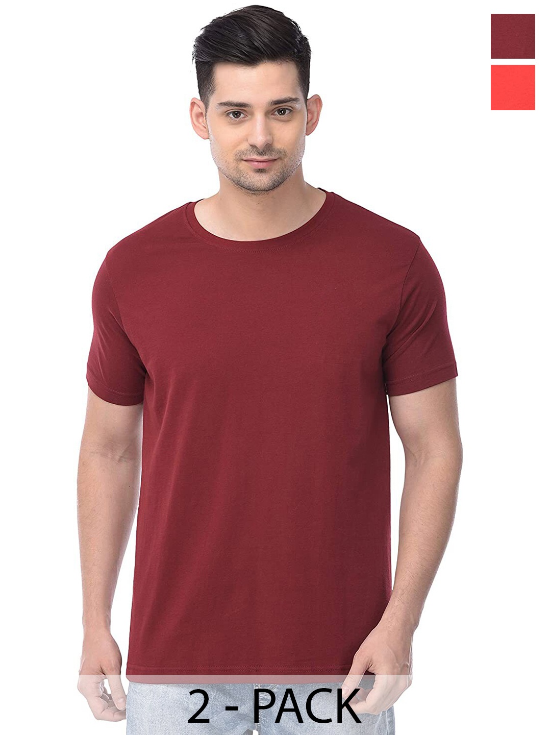 

COLOR CAPITAL Unisex Pack of 2 Cotton T-shirts, Maroon
