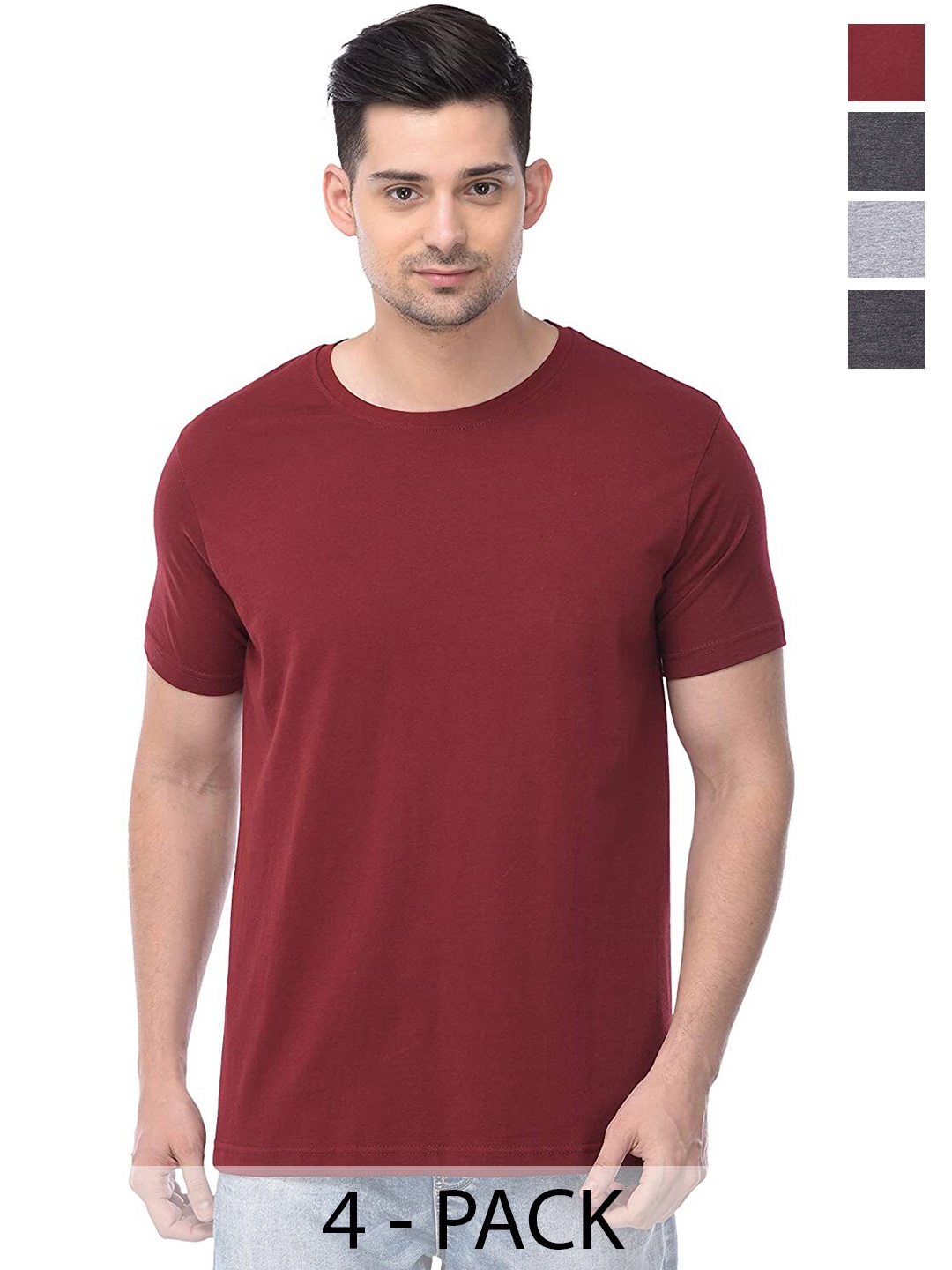 COLOR CAPITAL Unisex Pack of 4 Cotton T-shirts, Maroon