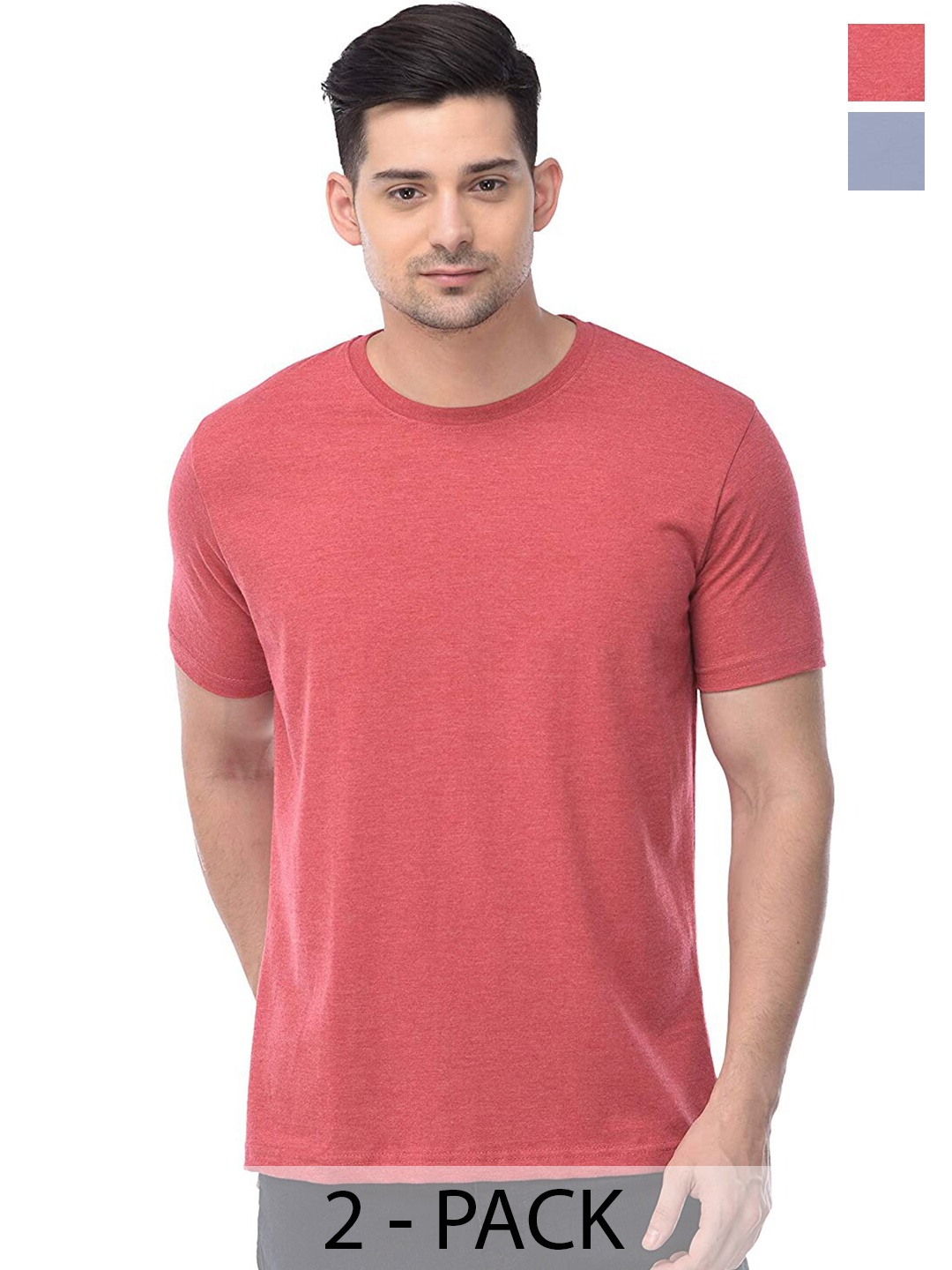 

COLOR CAPITAL Unisex Pack Of 2 Round Neck Short Sleeves Cotton T-shirts, Blue