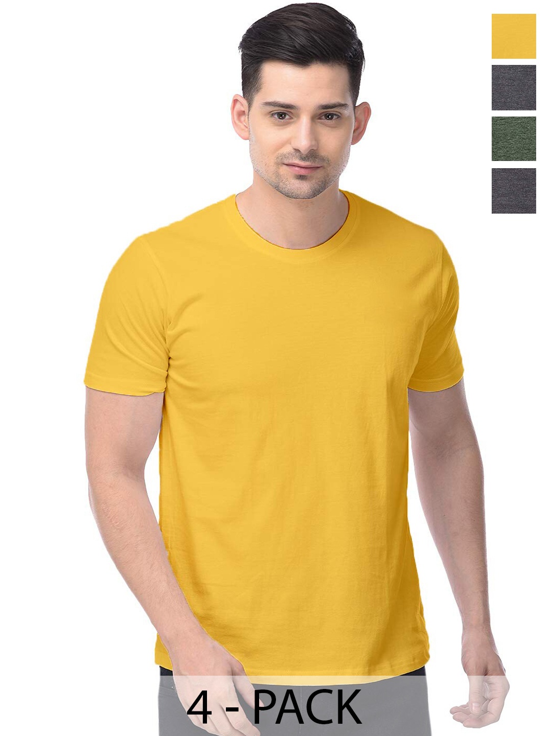 

COLOR CAPITAL Unisex Pack Of 4 Round Neck Short Sleeves Cotton T-shirts, Mustard