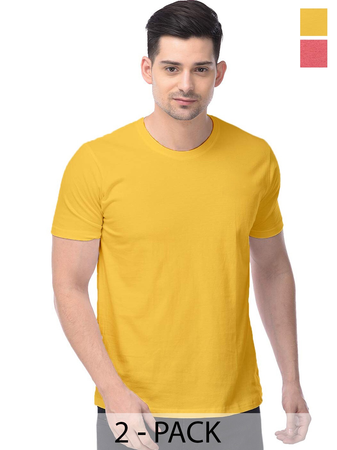 

COLOR CAPITAL Unisex Pack Of 2 Round Neck Short Sleeves Cotton T-shirts, Mustard