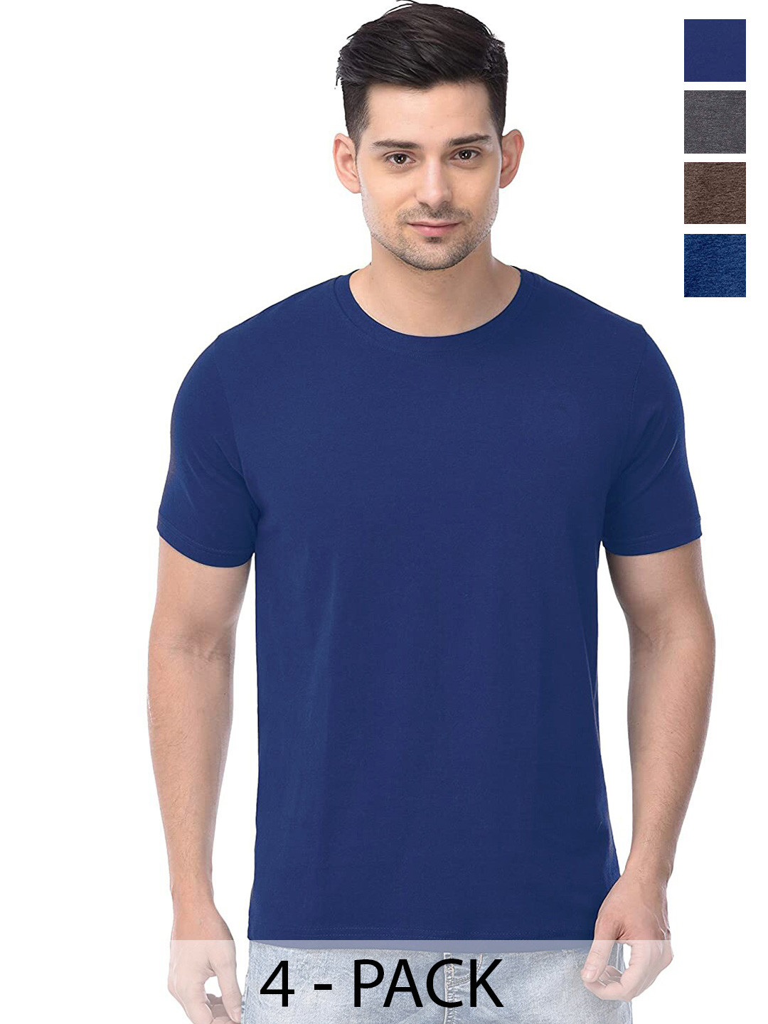 

COLOR CAPITAL Unisex Pack Of 4 Round Neck Short Sleeves Cotton T-shirts, Navy blue
