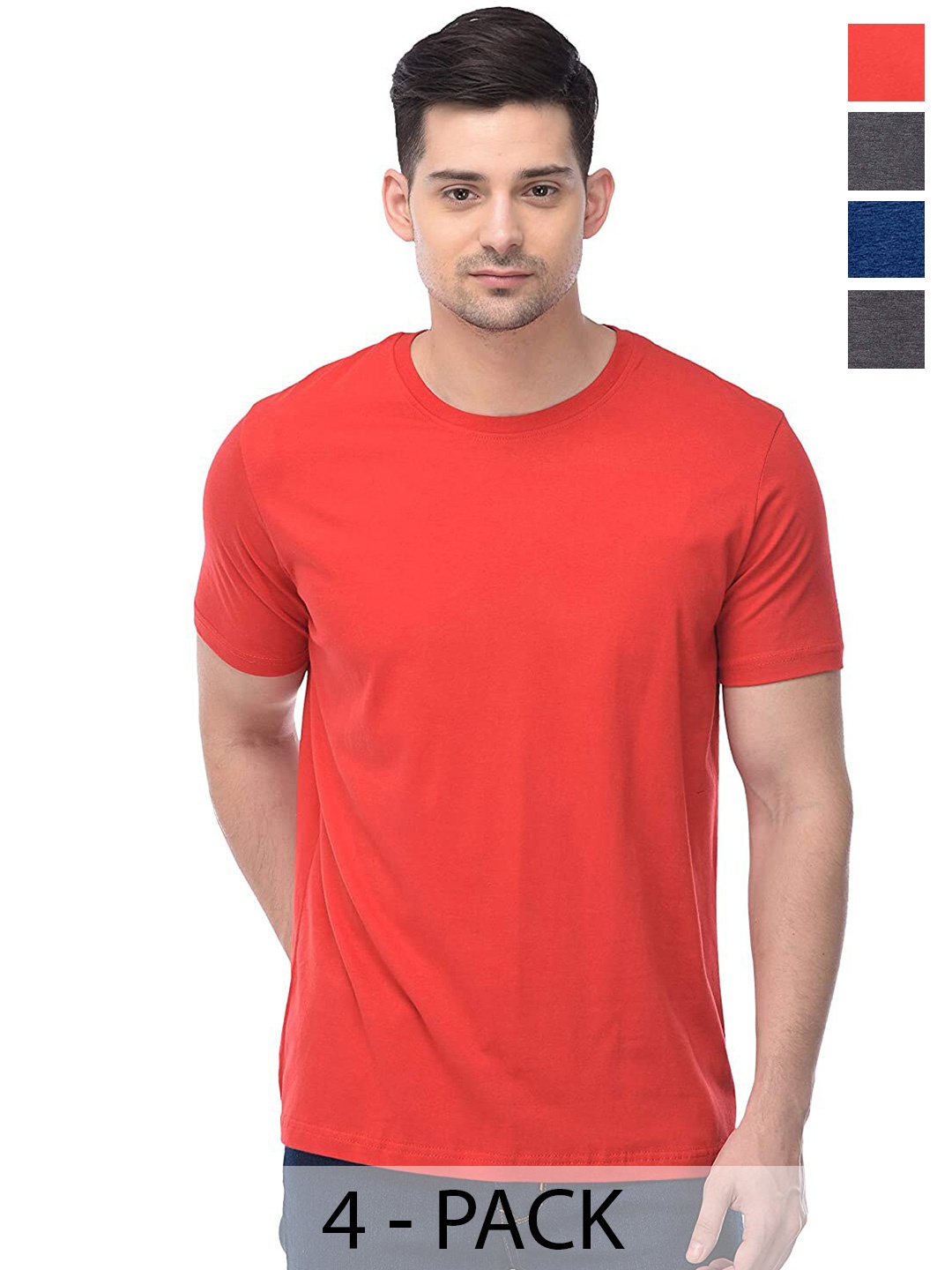 

COLOR CAPITAL Unisex Pack Of 4 Cotton T-Shirt, Red