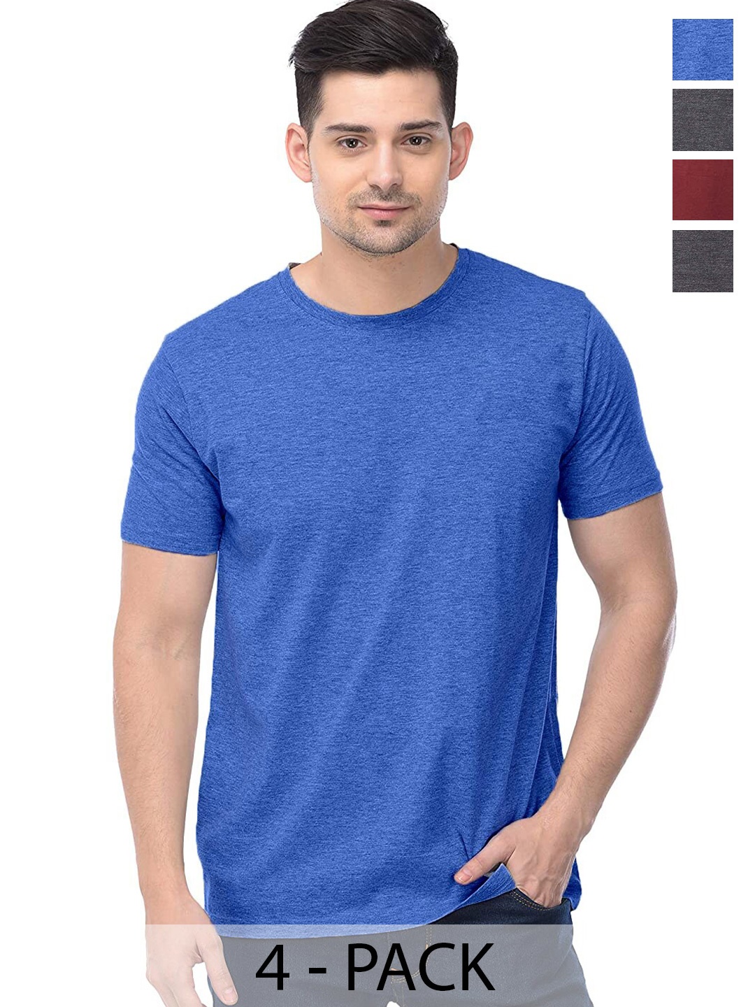

COLOR CAPITAL Unisex Pack Of 4 Cotton T-Shirt, Blue
