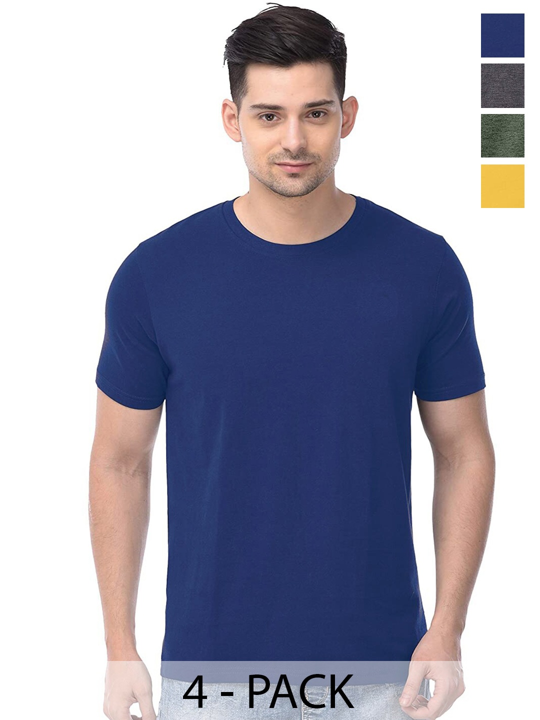 COLOR CAPITAL Unisex Pack Of 4 Cotton T-Shirts, Navy blue