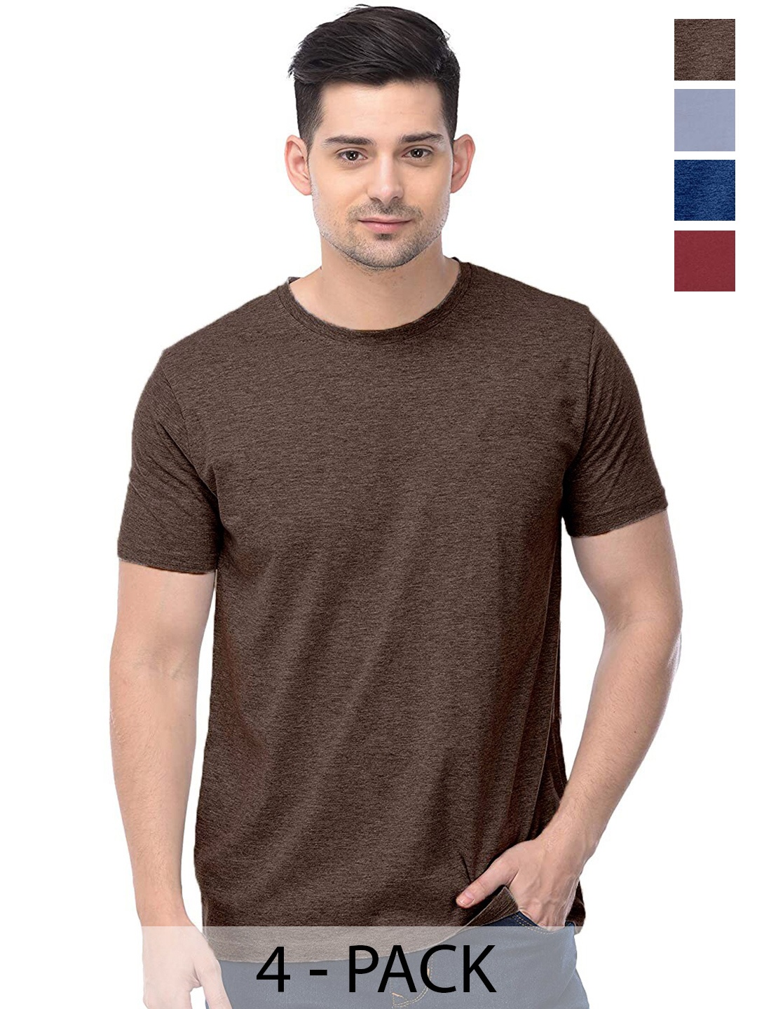 

COLOR CAPITAL Unisex Pack Of 4 Cotton T-Shirt, Brown