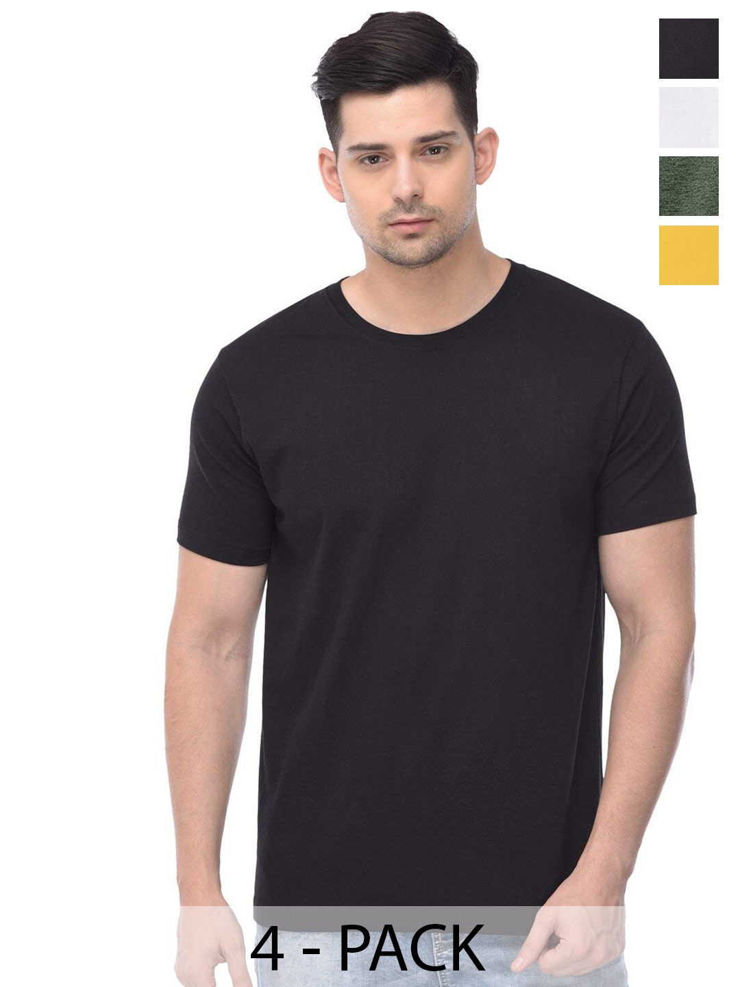 

COLOR CAPITAL Unisex Pack Of 4 Round Neck Cotton T-shirt, Black