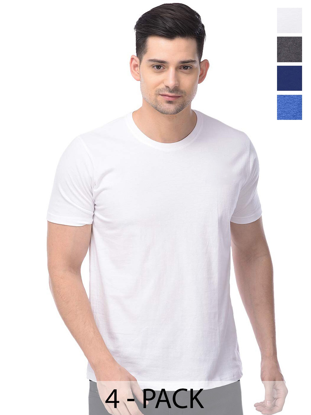 

COLOR CAPITAL Unisex Pack Of 4 Round Neck Cotton Casual T-shirt, White