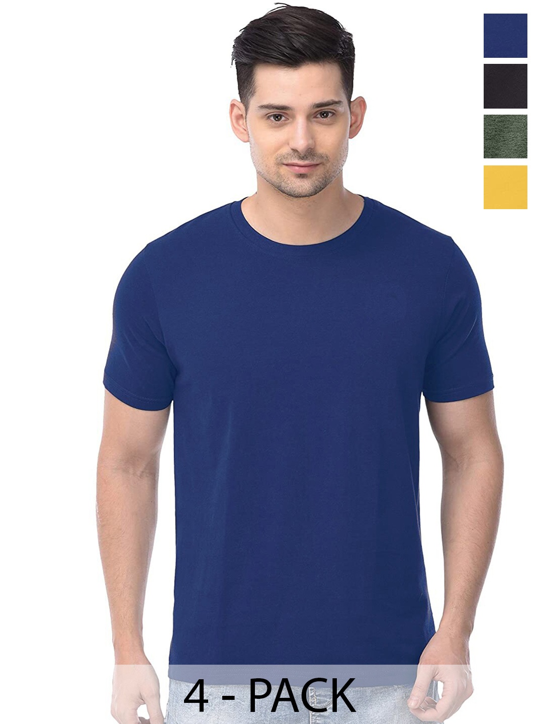 

COLOR CAPITAL Unisex Pack Of 4 Cotton T-Shirts, Navy blue