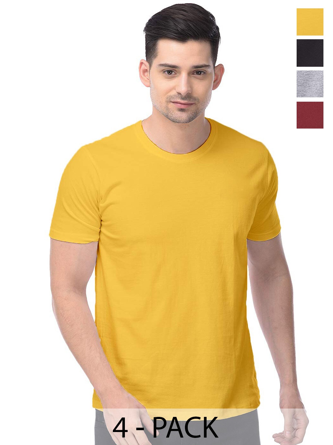 

COLOR CAPITAL Unisex Pack Of 4 Cotton T-shirts, Yellow