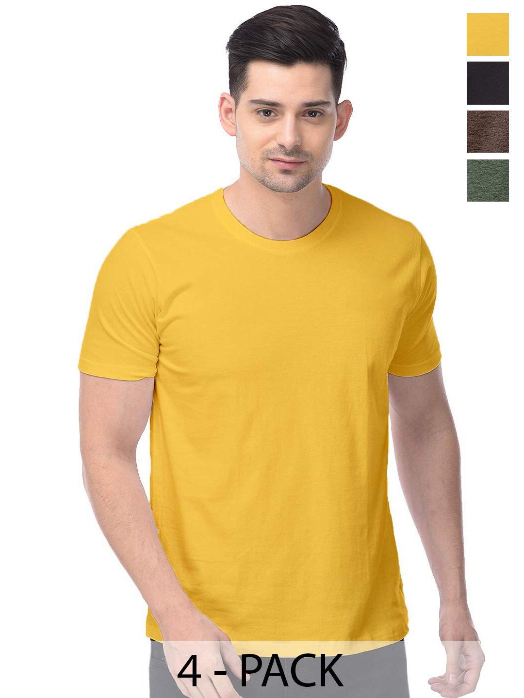 

COLOR CAPITAL Unisex Pack of 4 Cotton T-shirts, Yellow