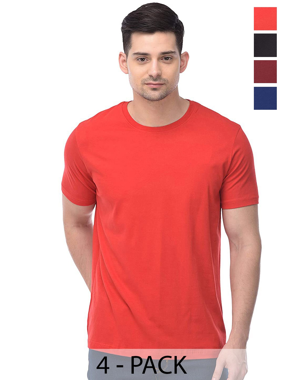 

COLOR CAPITAL Unisex Pack Of 4 Round Neck Cotton Casual T-shirt, Orange