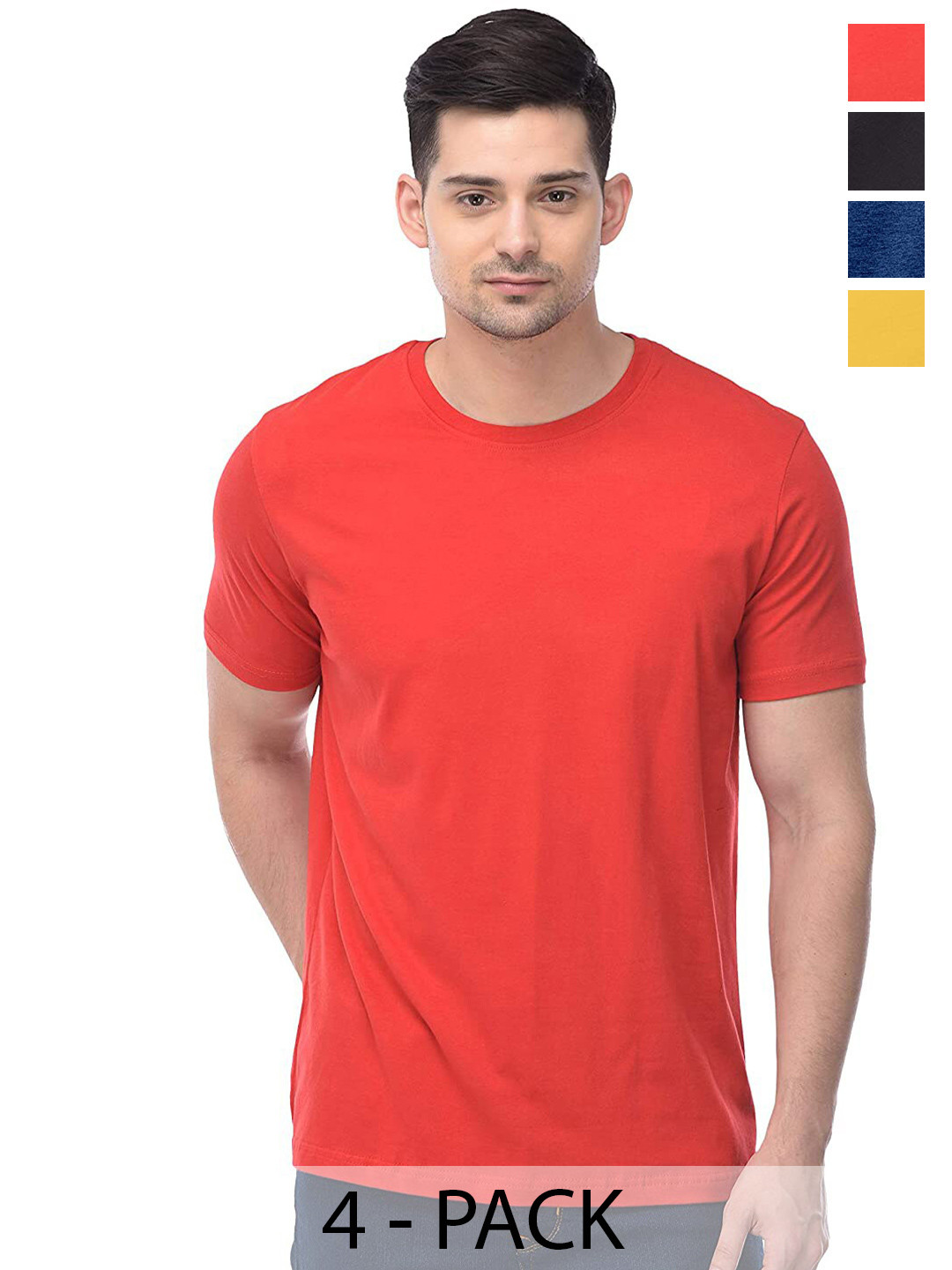 

COLOR CAPITAL Pack Of 4 Cotton T-shirt, Red