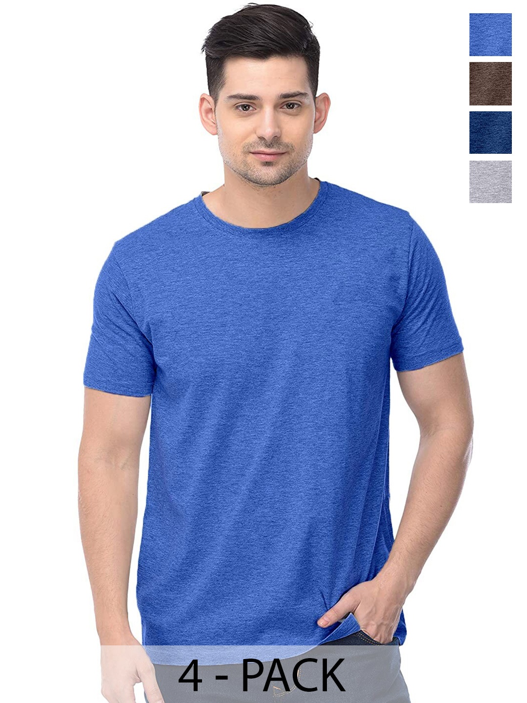 

COLOR CAPITAL Unisex Pack Of 4 Short Sleeves Cotton T-shirts, Blue