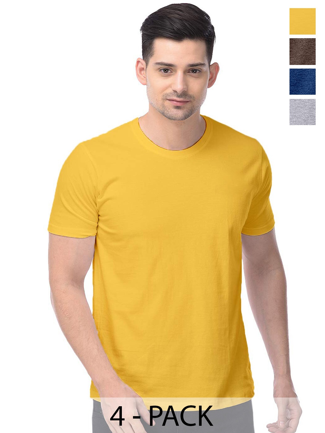 

COLOR CAPITAL Pack of 4 Cotton Round Neck T-shirts, Yellow