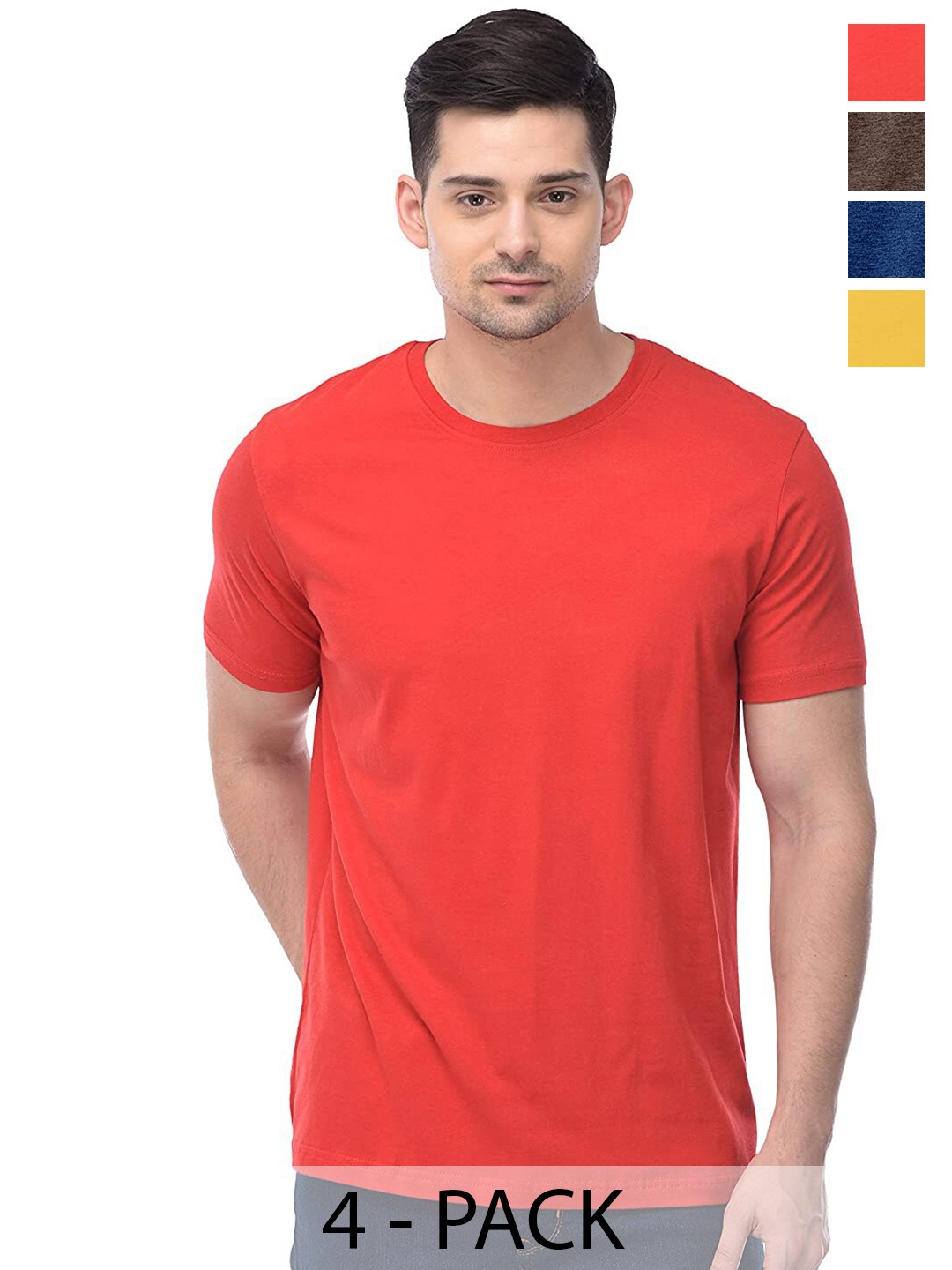 

COLOR CAPITAL Unisex Pack Of 4 Round Neck Cotton T-shirt, Orange