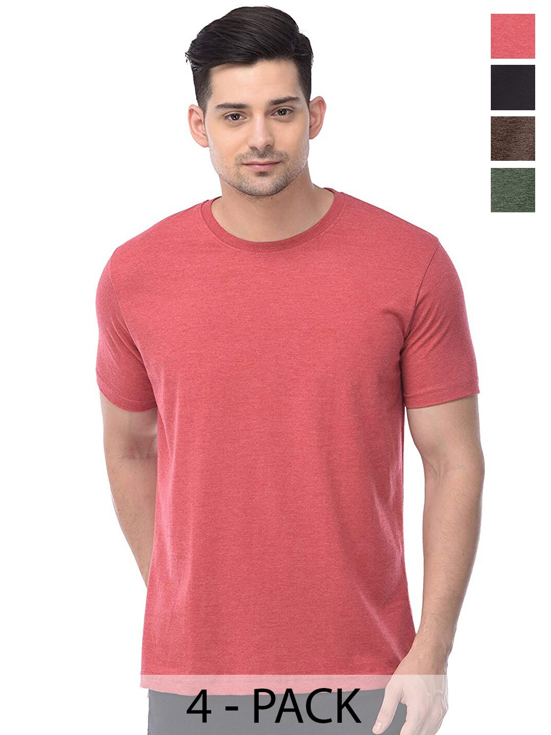 

COLOR CAPITAL Unisex Pack Of 4 Round Neck Cotton Casual T-shirt, Coral
