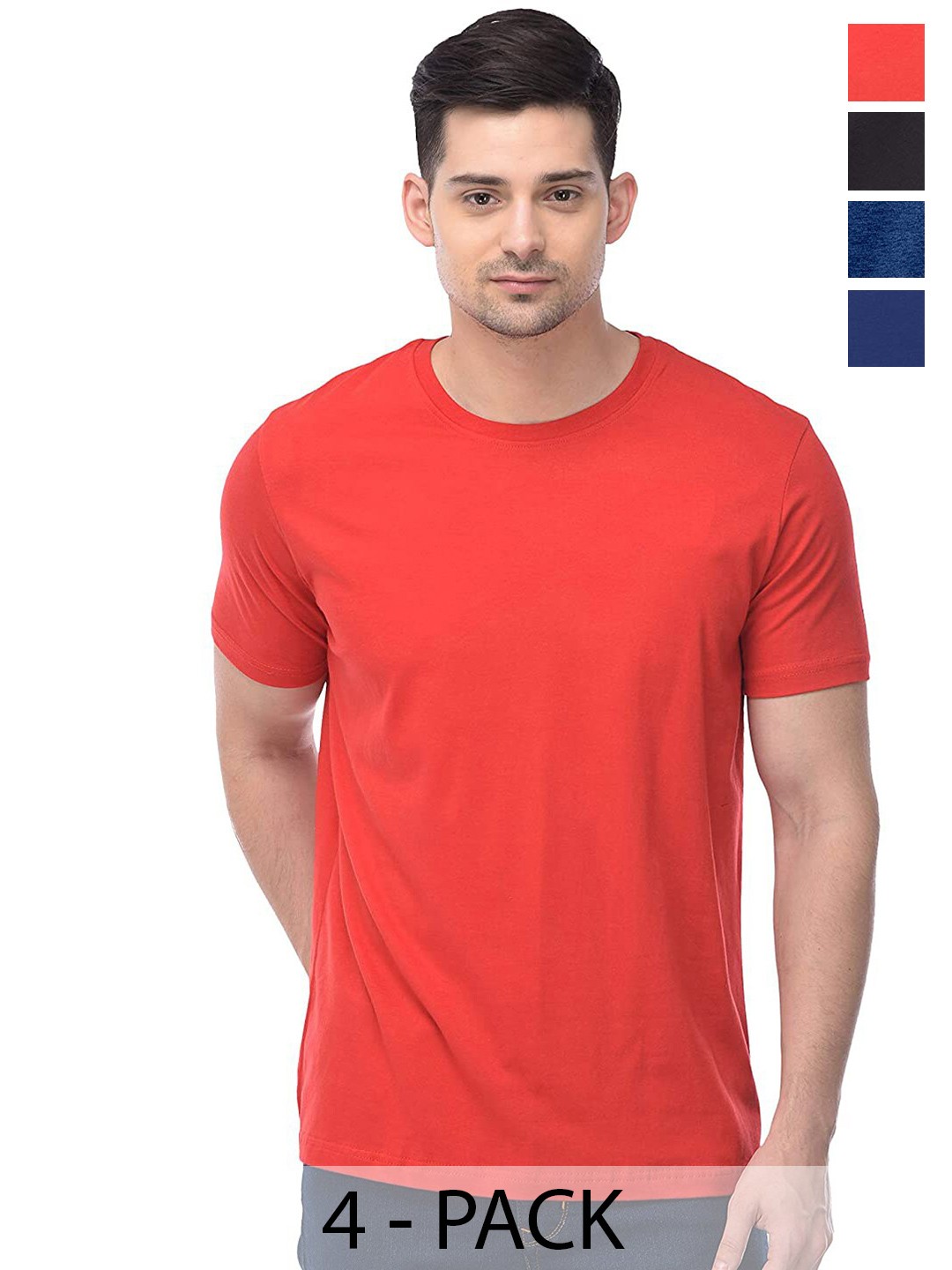 

COLOR CAPITAL Unisex Pack Of 4 Round Neck Cotton T-shirt, Orange