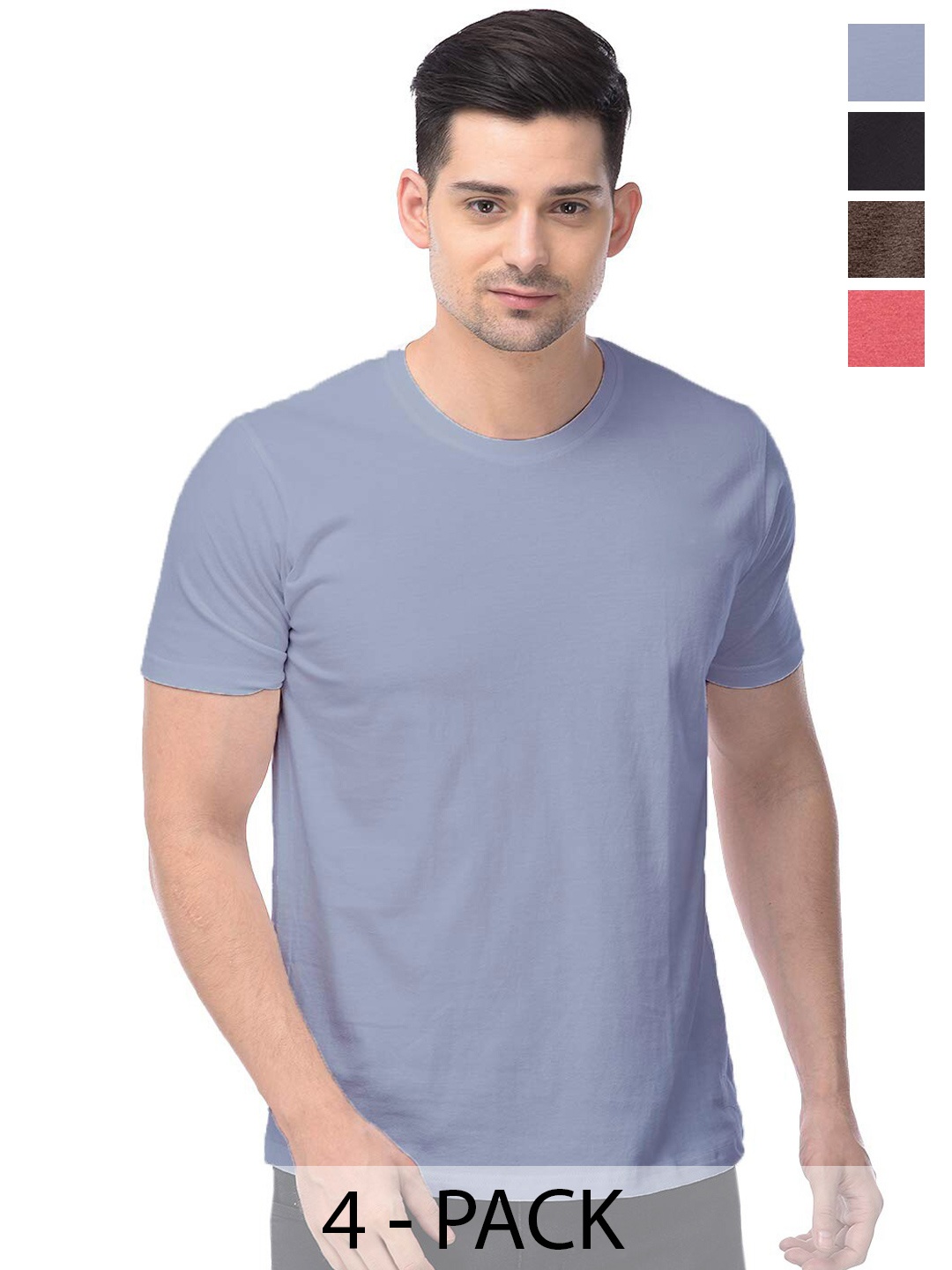 

COLOR CAPITAL Pack Of 4 Short Sleeves Cotton T-shirts, Blue