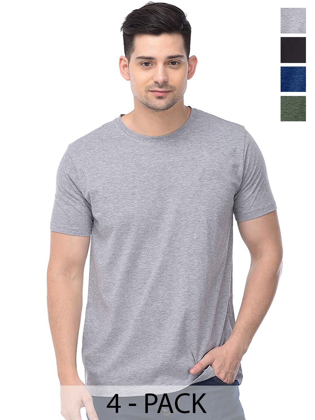 

COLOR CAPITAL Unisex Pack of 4 Cotton T-shirts, Grey