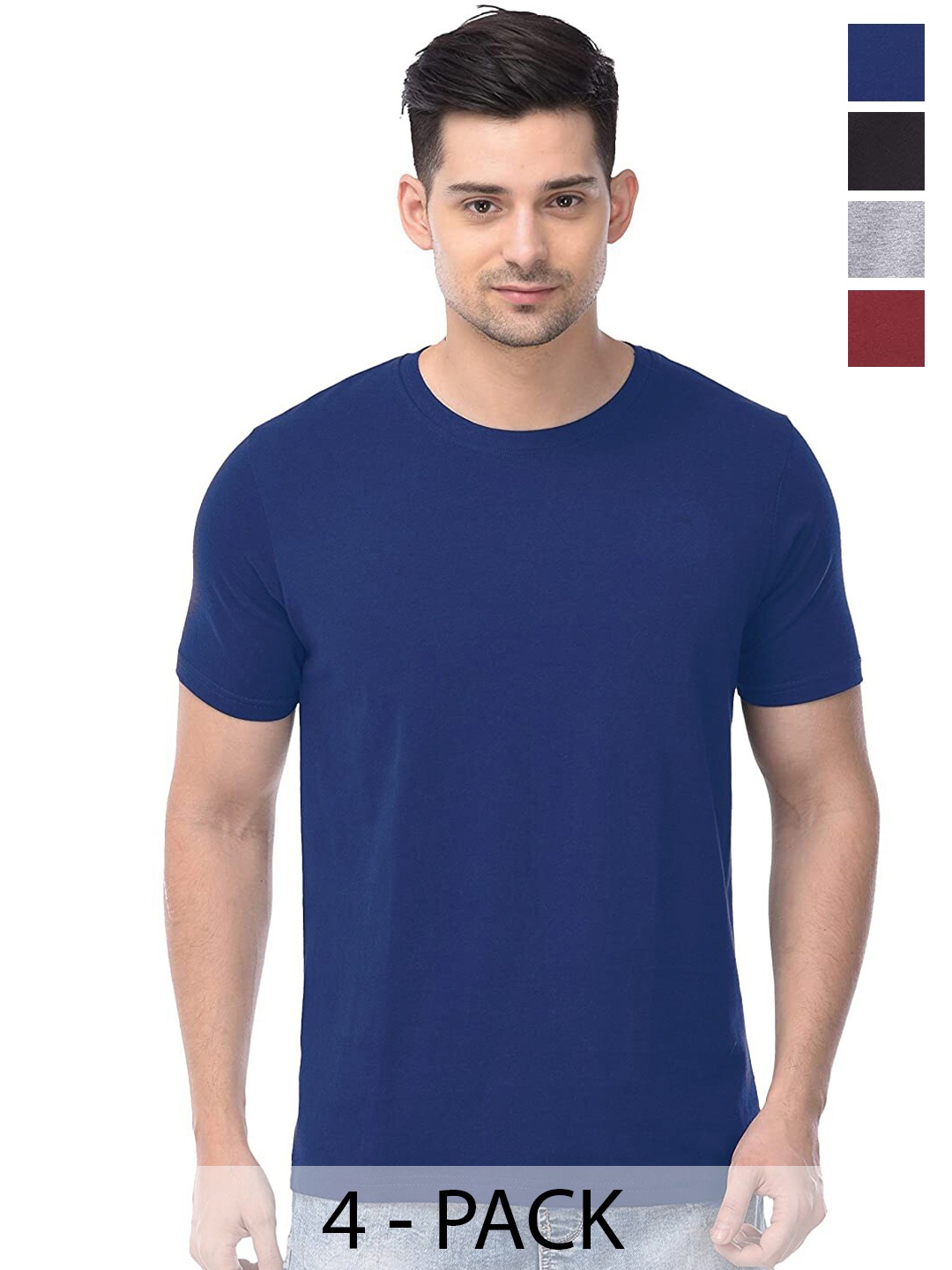 

COLOR CAPITAL Pack Of 4 Cotton T-shirt, Navy blue