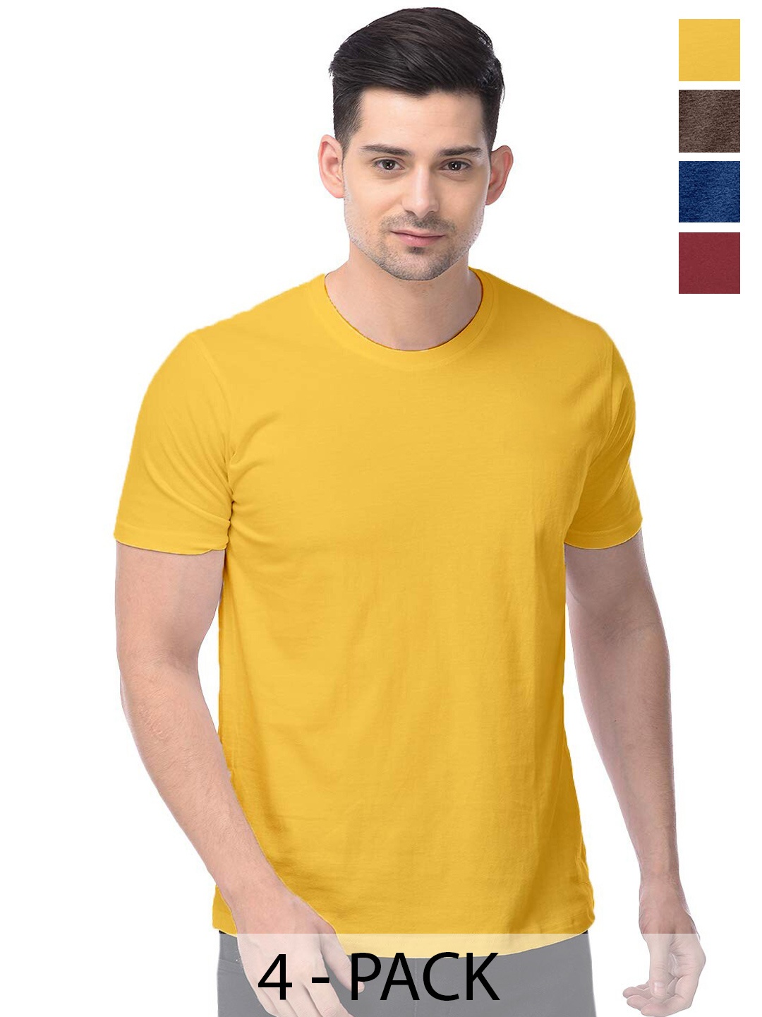 

COLOR CAPITAL Pack Of 4 Cotton T-shirt, Yellow