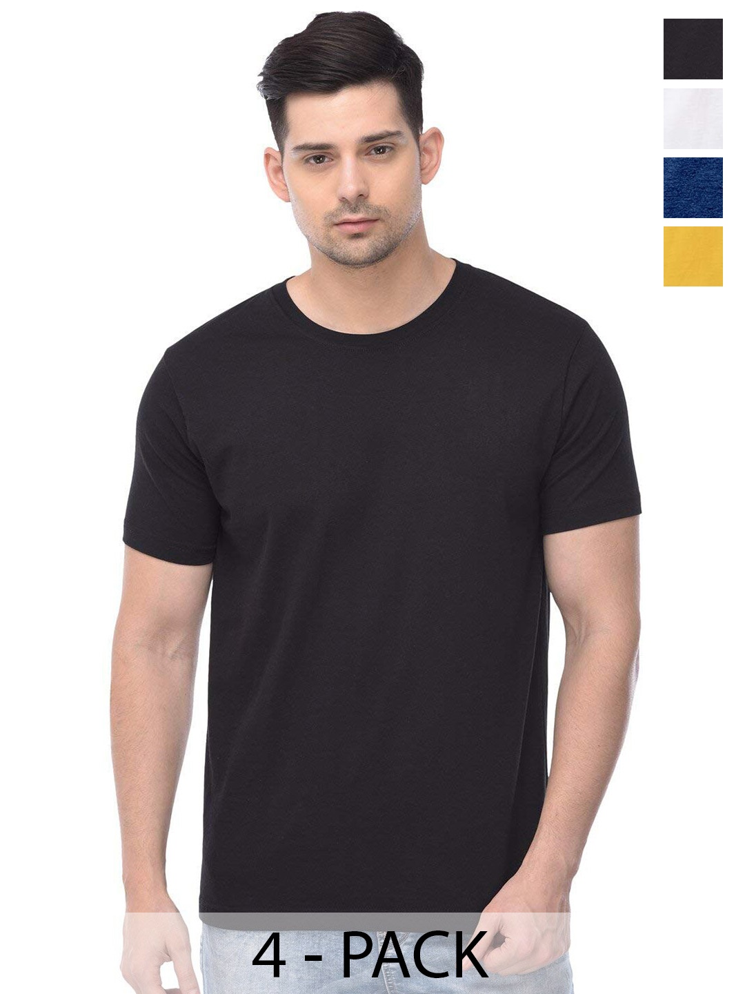 

COLOR CAPITAL Unisex Pack of 4 Cotton T-shirt, Black