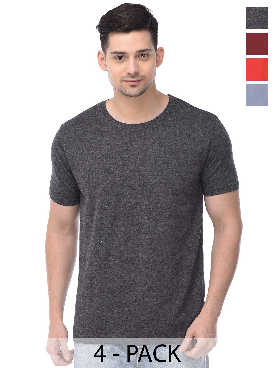 

COLOR CAPITAL Pack Of 4 Cotton T-shirt, Charcoal