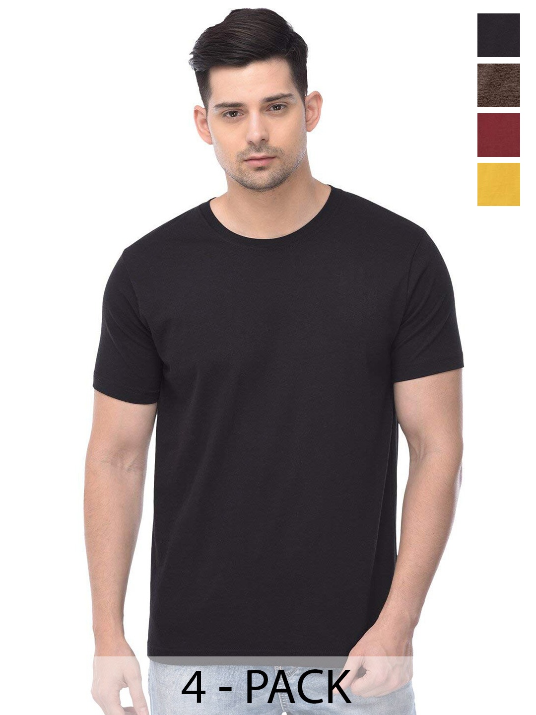 

COLOR CAPITAL Pack Of 4 Cotton T-shirt, Black