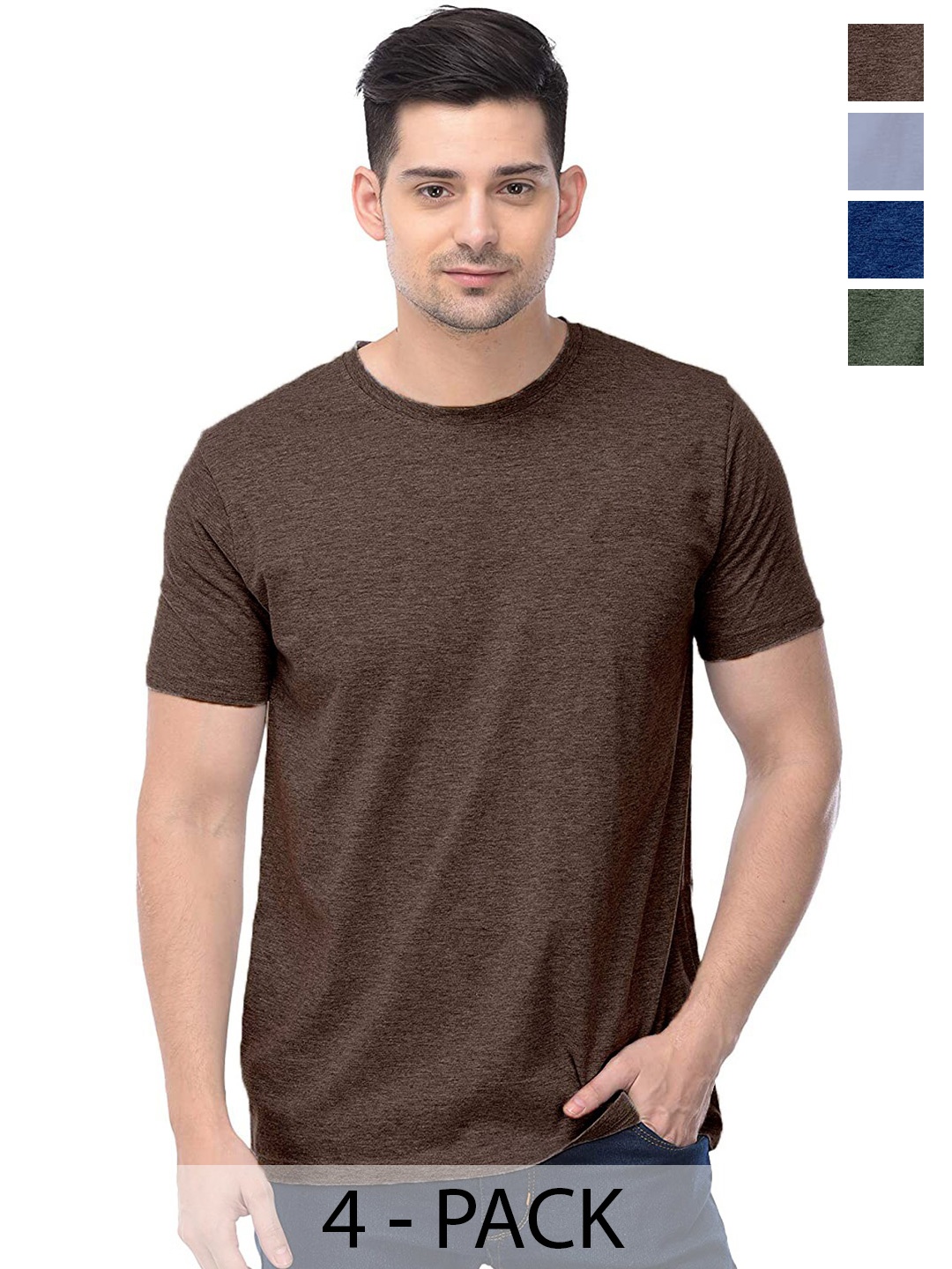 

COLOR CAPITAL Unisex Pack Of 4 Cotton T-shirt, Brown
