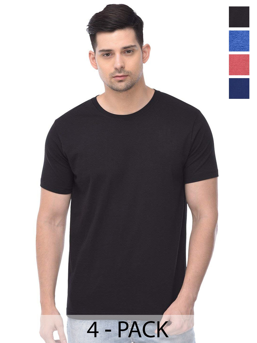 

COLOR CAPITAL Unisex Pack Of 4 Round Neck Cotton T-shirt, Black