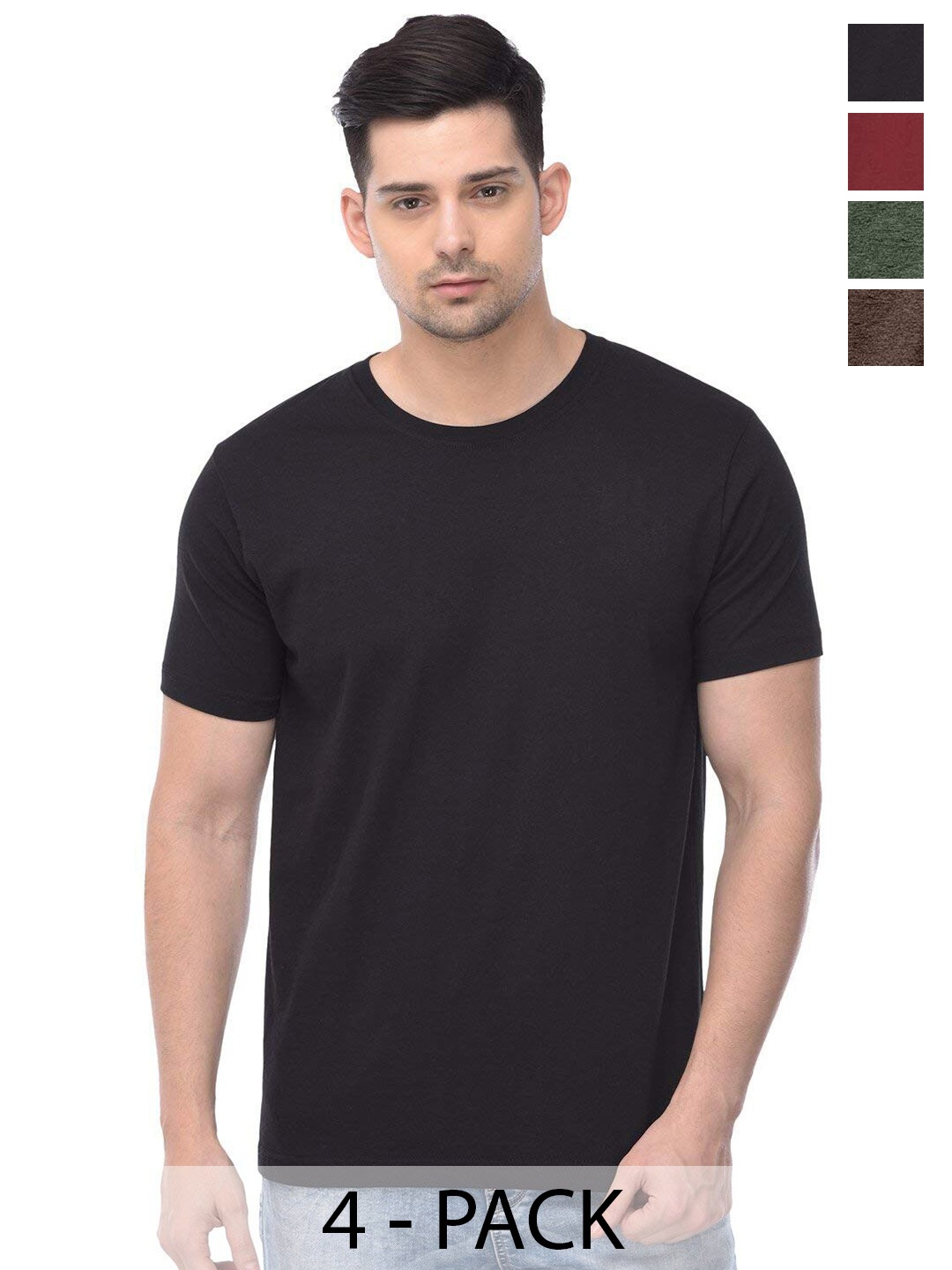 

COLOR CAPITAL Unisex Pack Of 4 Cotton T-shirt, Black