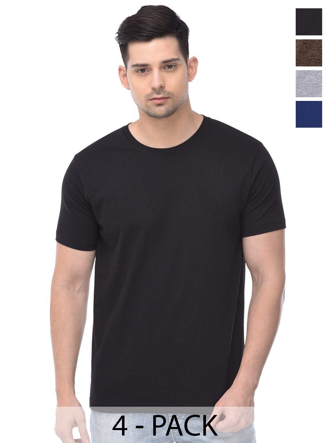

COLOR CAPITAL Unisex Pack Of 4 Short Sleeves Cotton T-shirts, Black