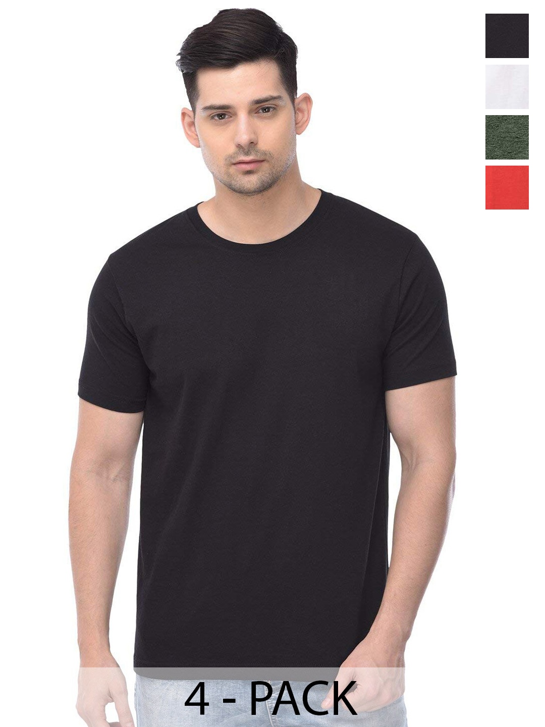 

COLOR CAPITAL Pack of 4 Cotton Round Neck T-shirts, Black