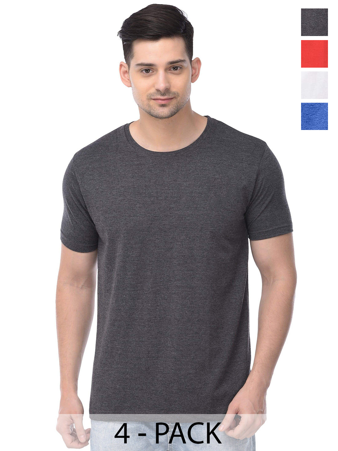 

COLOR CAPITAL Unisex Pack Of 4 Cotton T-Shirts, Charcoal