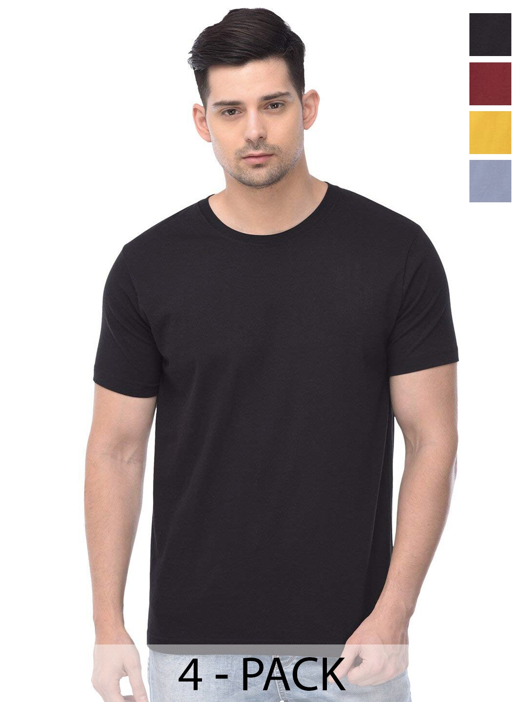 

COLOR CAPITAL Unisex Pack Of 4 Cotton T-Shirt, Yellow