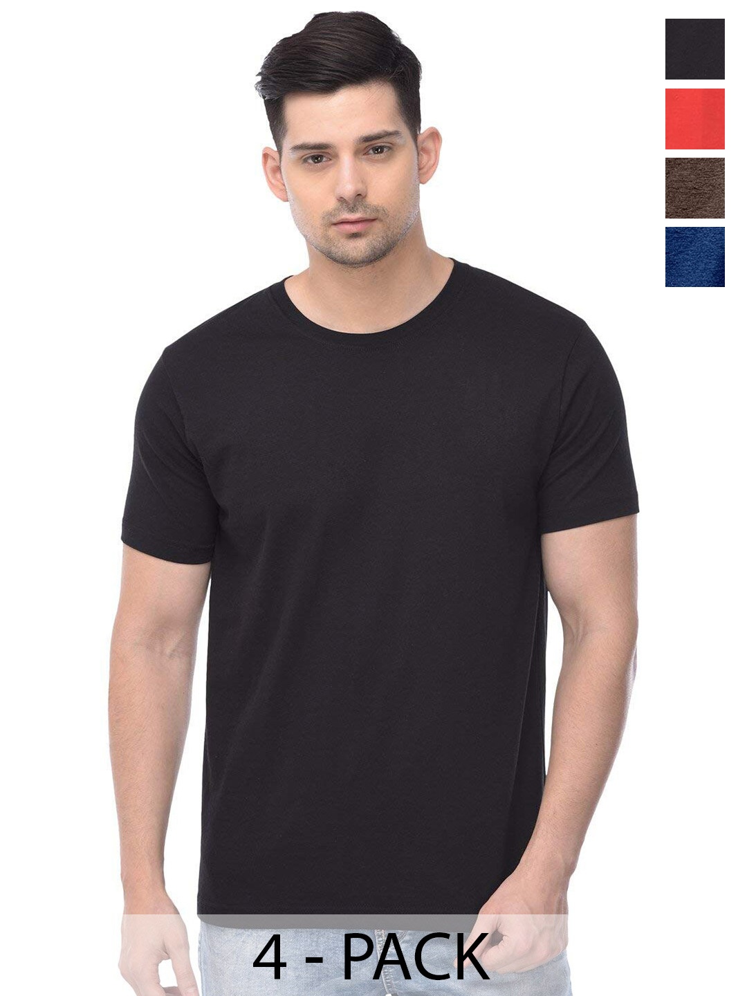 COLOR CAPITAL Unisex Pack of 4 Cotton T-shirt, Black