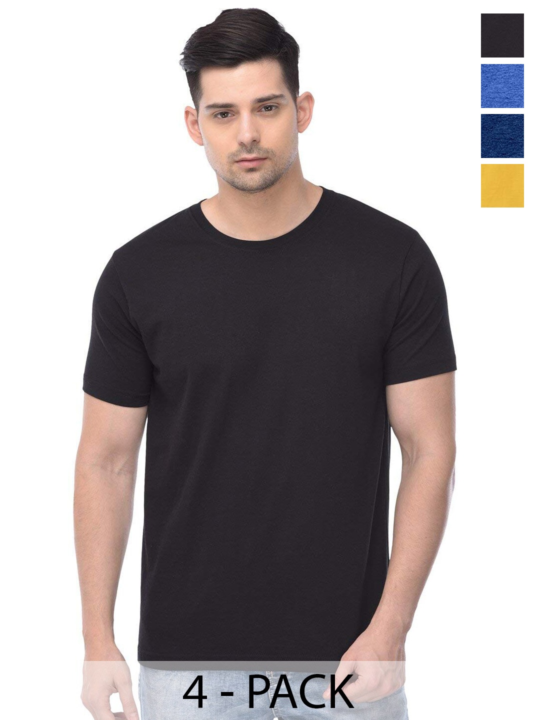 

COLOR CAPITAL Pack Of 4 Short Sleeves Cotton T-shirt, Black